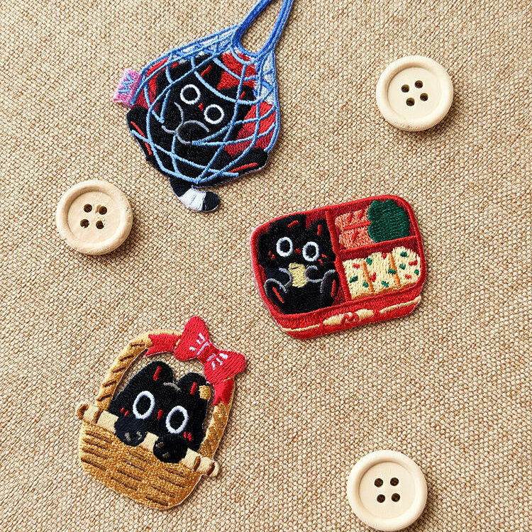 Bento Box, Basket and Net Bag patches with wooden buttons