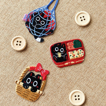 Bento Box, Basket and Net Bag patches with wooden buttons