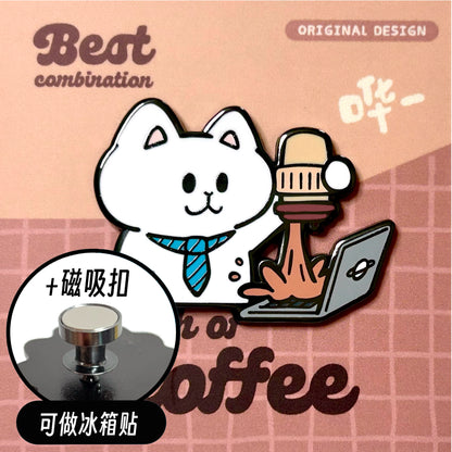 倒咖啡猫（金属徽章、磁吸冰箱贴）
